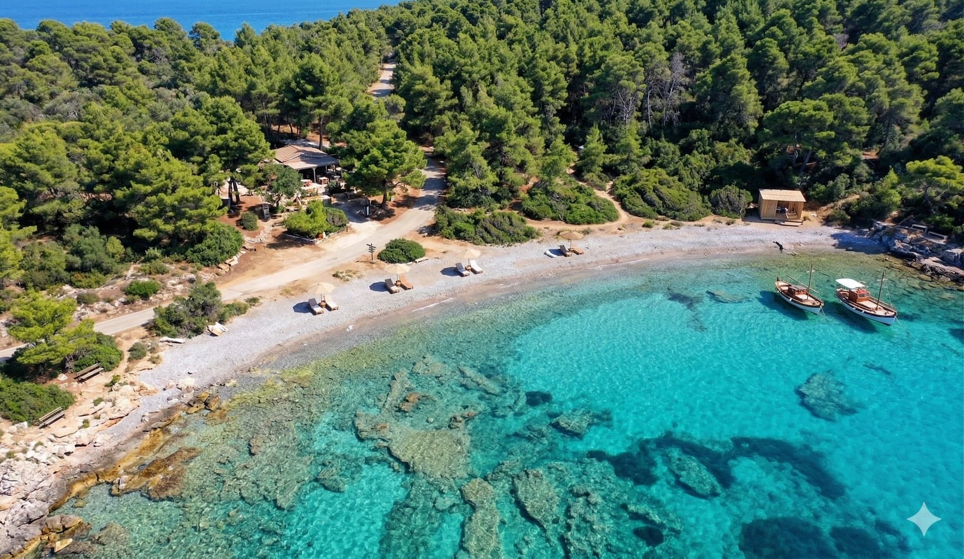 Secluded Hydrousa Cove — one of our swim stops
